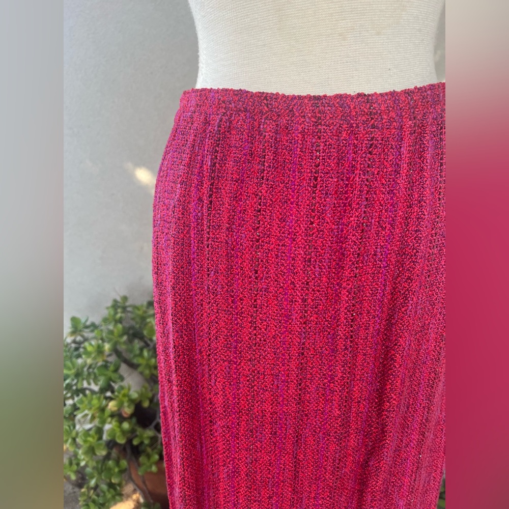 Vtg boho knit skirt red purple S/P fringe hand woven by Zonda Nellis - Picture 2 of 8